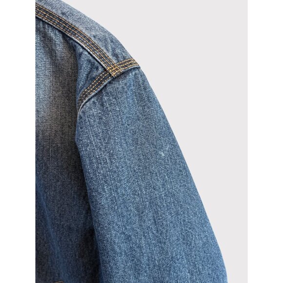 Vintage Lands’ End Men's Denim Chore Jacket Workwear Utility Coat Blue Jean 90s - Picture 5 of 9